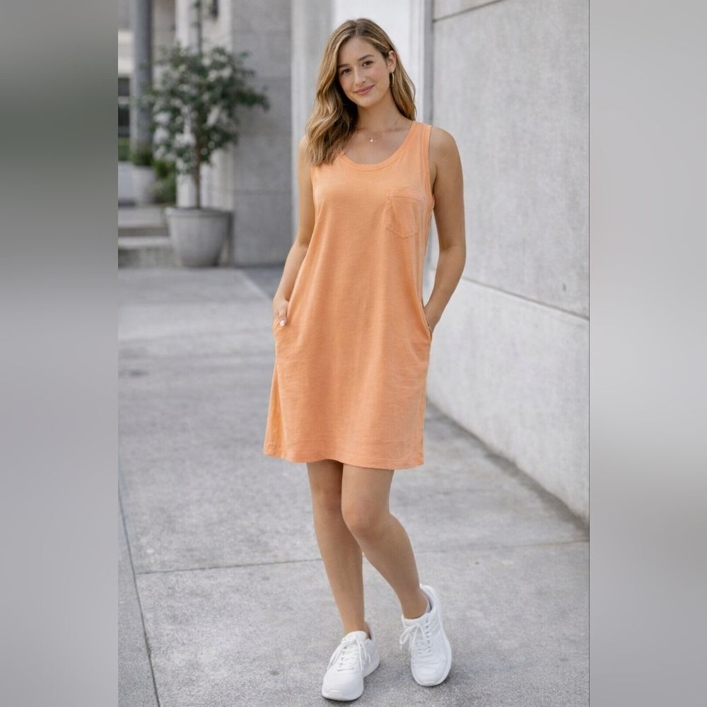Dip Organic Cotton Sporty Dress Pullover Orange Sleeveless Activewear Size M